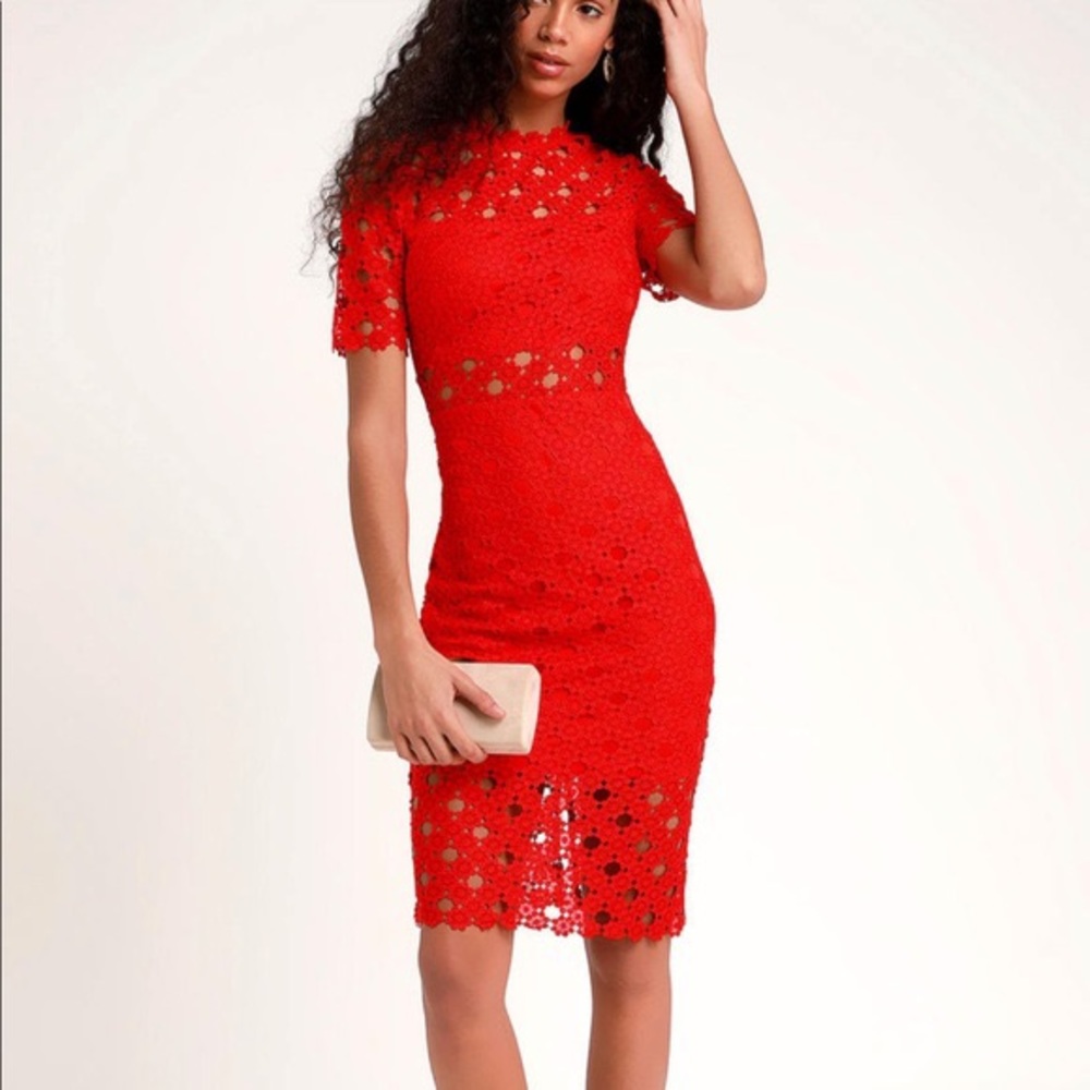 BRAND NEW Lulus Heartfelt Red Lace Dress sz Small